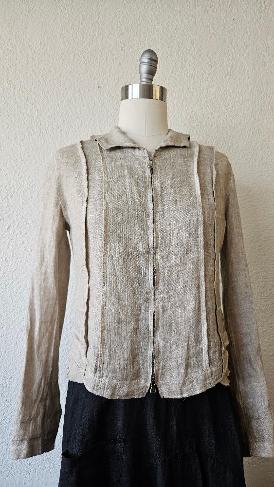 Inizio Italy Sand Washed Zip Front Jacket-Katze Boutique