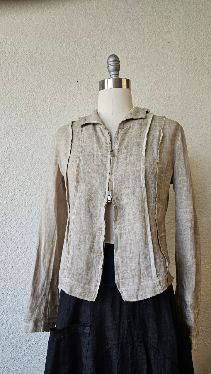 Inizio Italy Sand Washed Zip Front Jacket-Katze Boutique