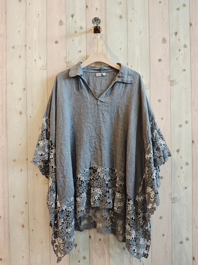 Linen Lace Asymmetrical Tunic-Katze Boutique