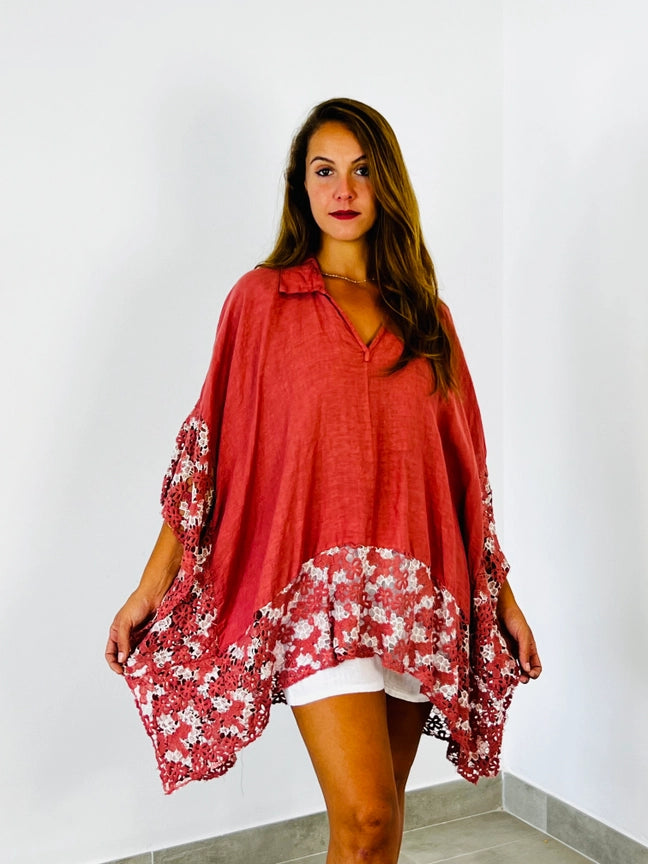 Linen Lace Asymmetrical Tunic-Katze Boutique