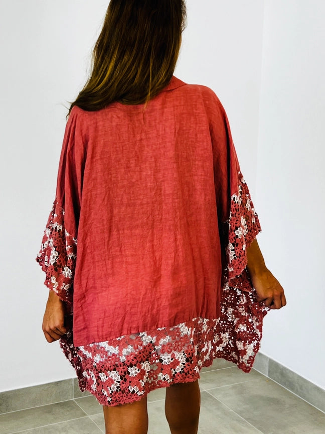 Linen Lace Asymmetrical Tunic-Katze Boutique