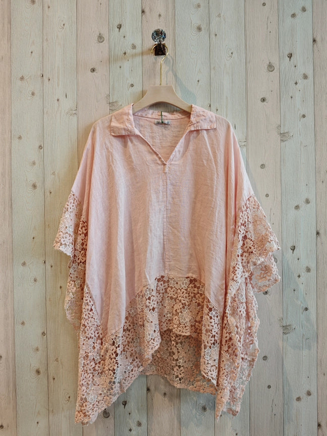 Linen Lace Asymmetrical Tunic-Katze Boutique