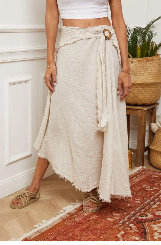 Asymmetrical Long Linen Skirt