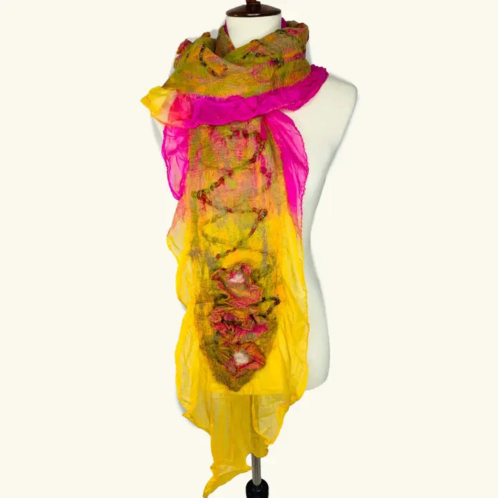 Cabbage Rose Felted Wool Scarf-Katze Boutique