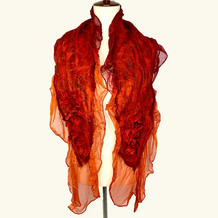 Cabbage Rose Felted Wool Scarf-Katze Boutique