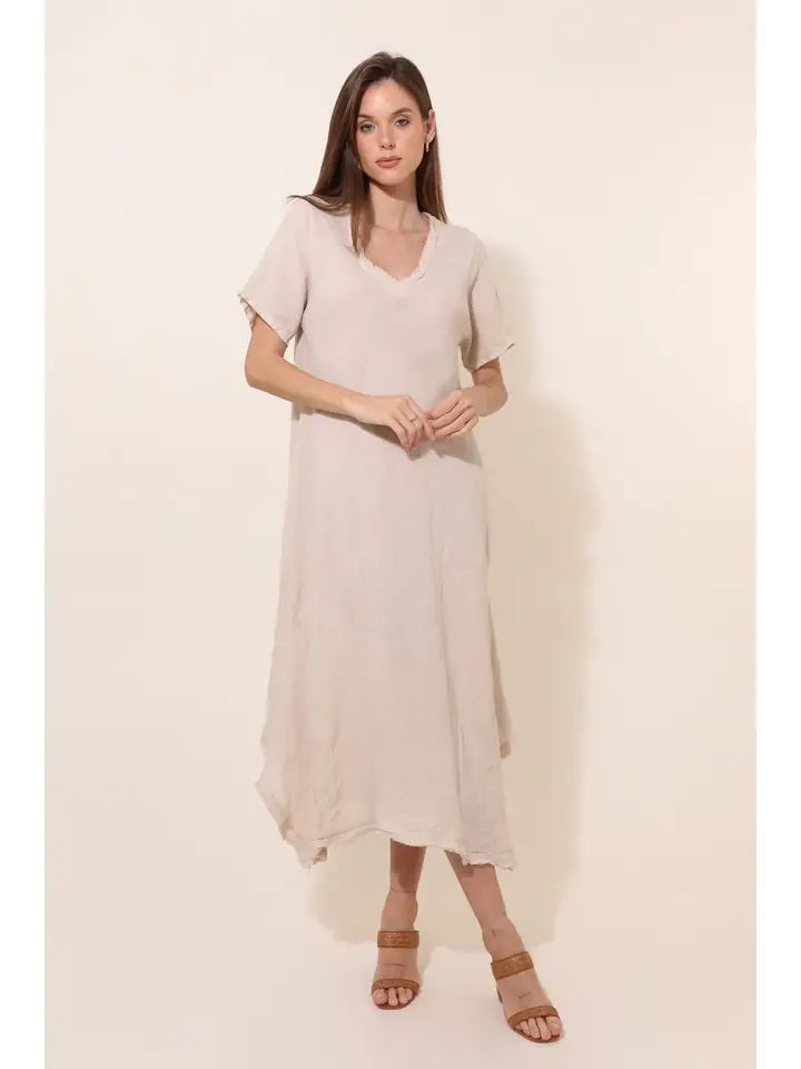 Made In Italy Linen Short Sleeve Dress-Katze Boutique