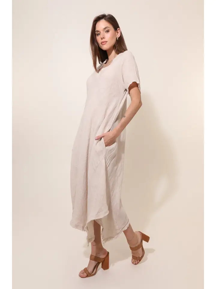 Made In Italy Linen Short Sleeve Dress-Katze Boutique