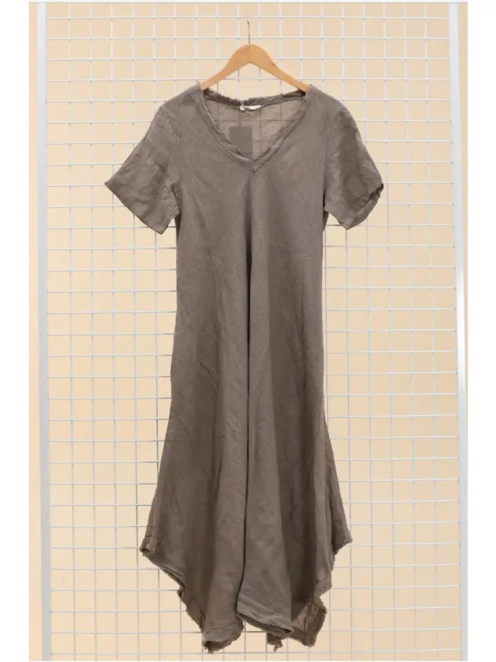 Made In Italy Linen Short Sleeve Dress-Katze Boutique