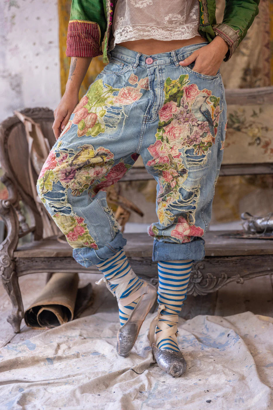 Magnolia Pearl Floral Applique Miner Denims-Katze Boutique