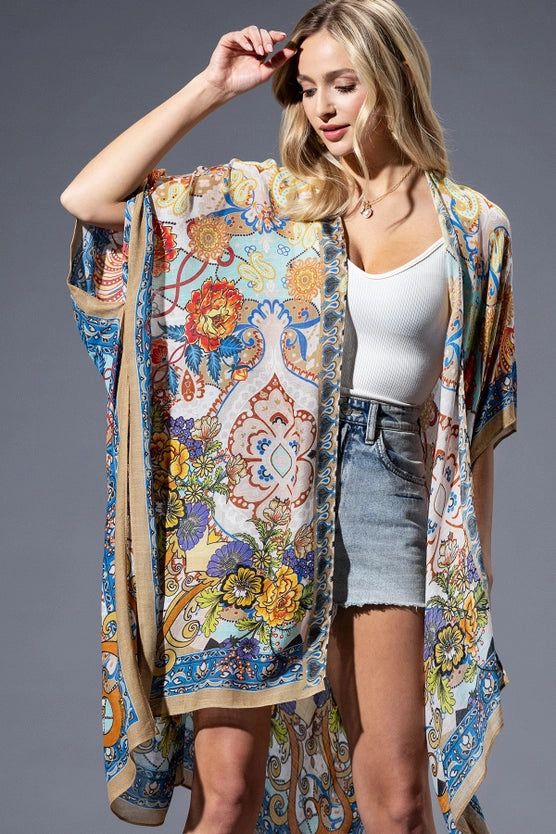 Gold Blue Mandala Open Kimono-Katze Boutique