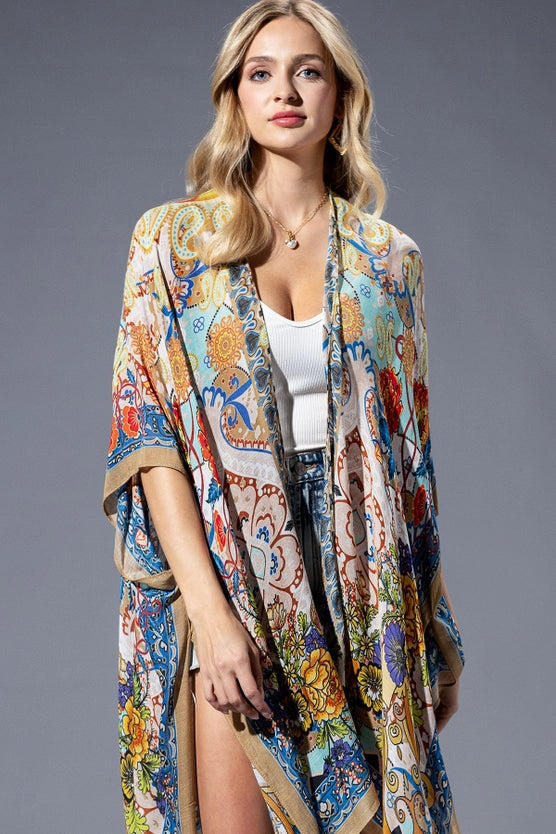 Gold Blue Mandala Open Kimono-Katze Boutique