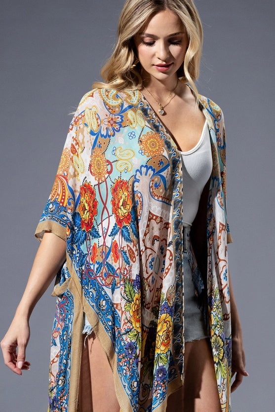 Gold Blue Mandala Open Kimono-Katze Boutique