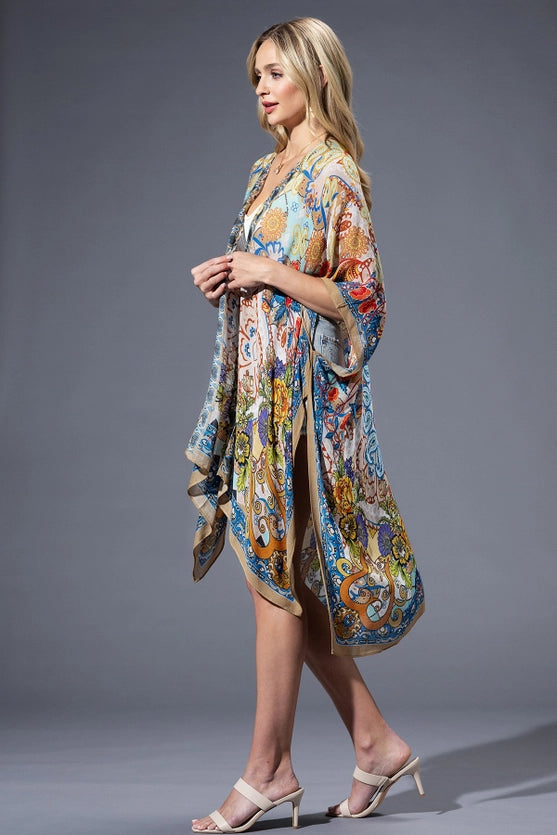 Gold Blue Mandala Open Kimono-Katze Boutique