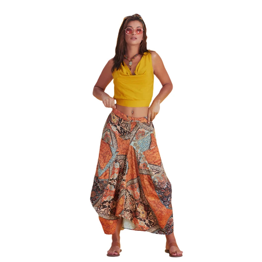 Gypsy Style Elastic Waist Oversize Pockets Skirt -Katze Boutique