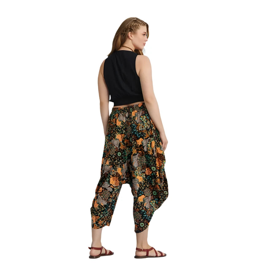 Elastic Waist Floral Print Harem Pants-Katze Boutique