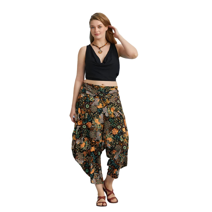 Elastic Waist Floral Print Harem Pants-Katze Boutique