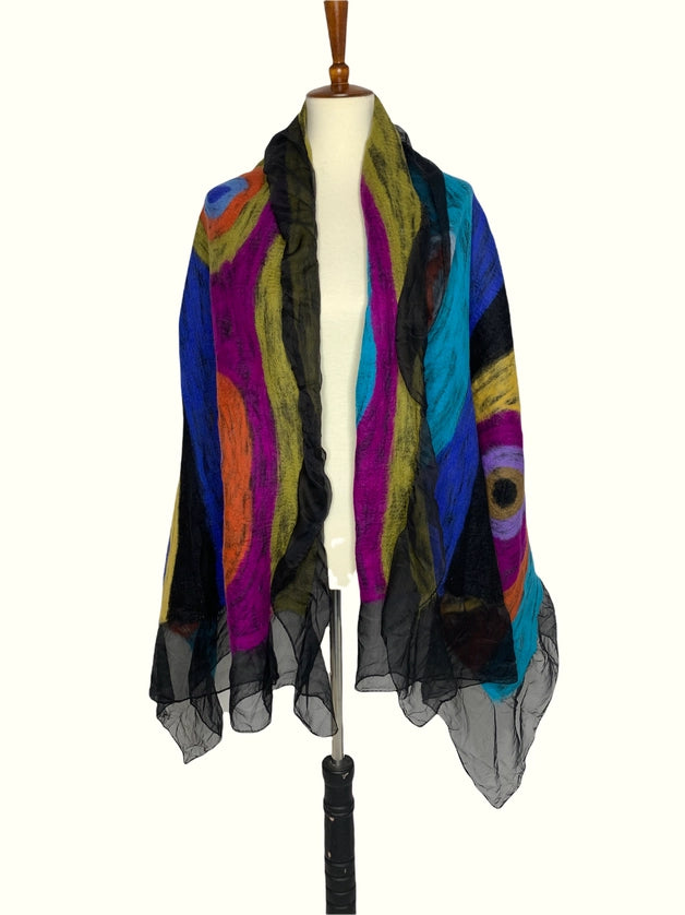  Wearable Art Nuno Felt Wool Scarf Shawl Wrap-Katze Boutique