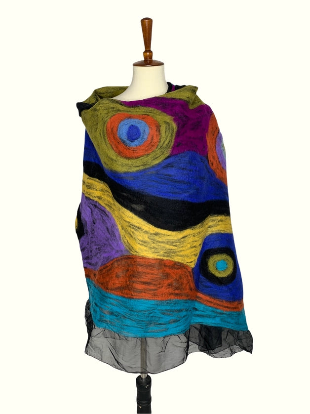  Wearable Art Nuno Felt Wool Scarf Shawl Wrap-Katze Boutique