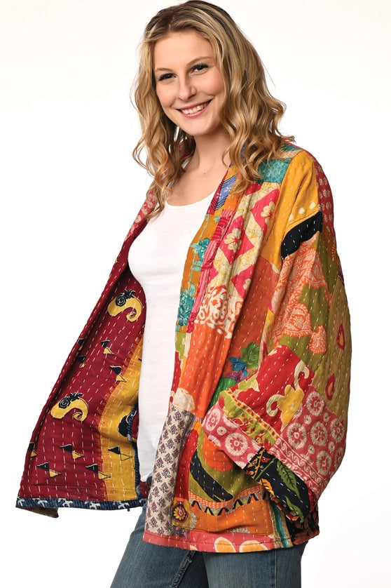 Reversible Cotton Kantha Kimono Jacket-Katze Boutique