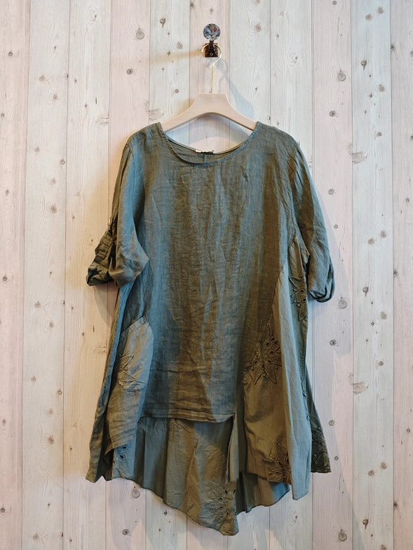 Linen Short Sleeves Asymmetrical Tunic-Katze Boutique