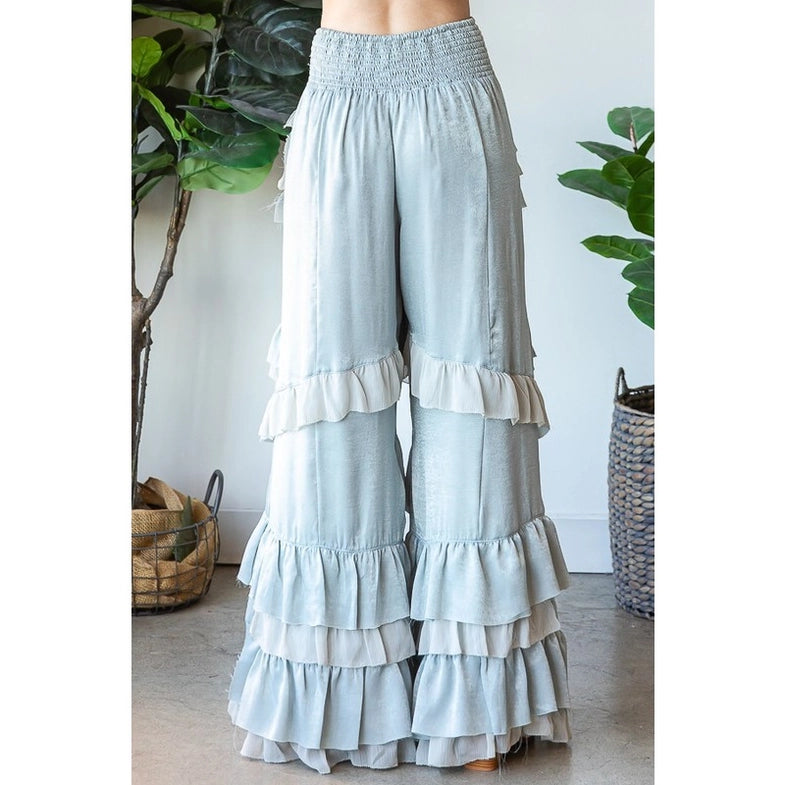 Oli And Hali Layered Ruffle Wide Leg Pants-Katze Boutique