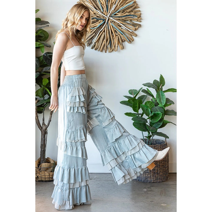 Oli And Hali Layered Ruffle Wide Leg Pants-Katze Boutique