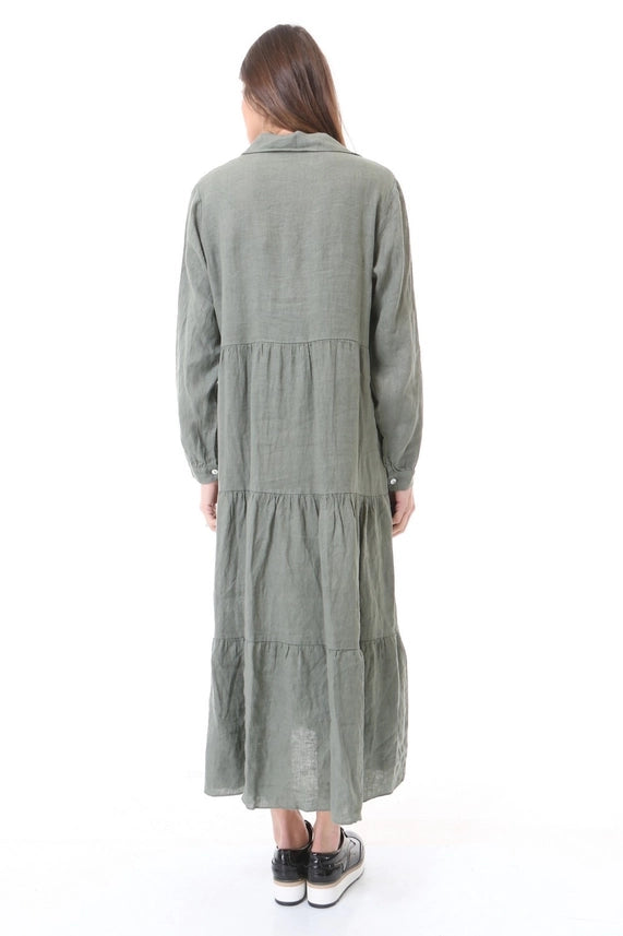 Long Sleeves Tiered Maxi Linen Dress-Katze Boutique