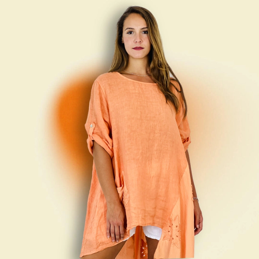 Linen Short Sleeves Asymmetrical Tunic-Katze Boutique