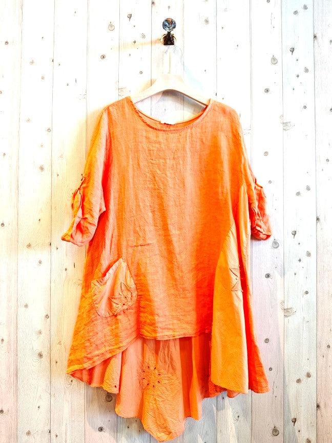 Linen Short Sleeves Asymmetrical Tunic