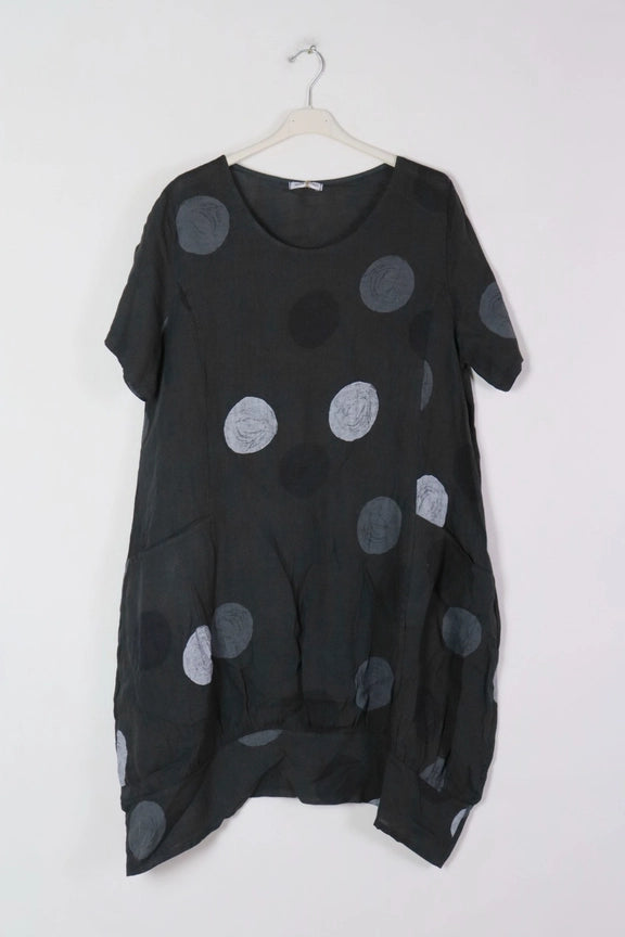 Made In Italy Polka Dot Linen Dress-Katze Boutique