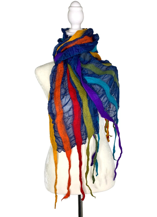 Rainbow Felted Wool Scarf