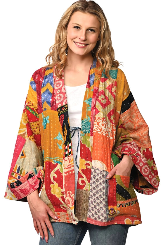 Reversible Cotton Kantha Kimono Jacket-Katze Boutique