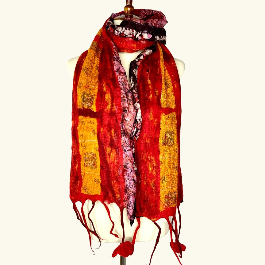 Sari Collage Wool Felted Scarf-Katze Boutique