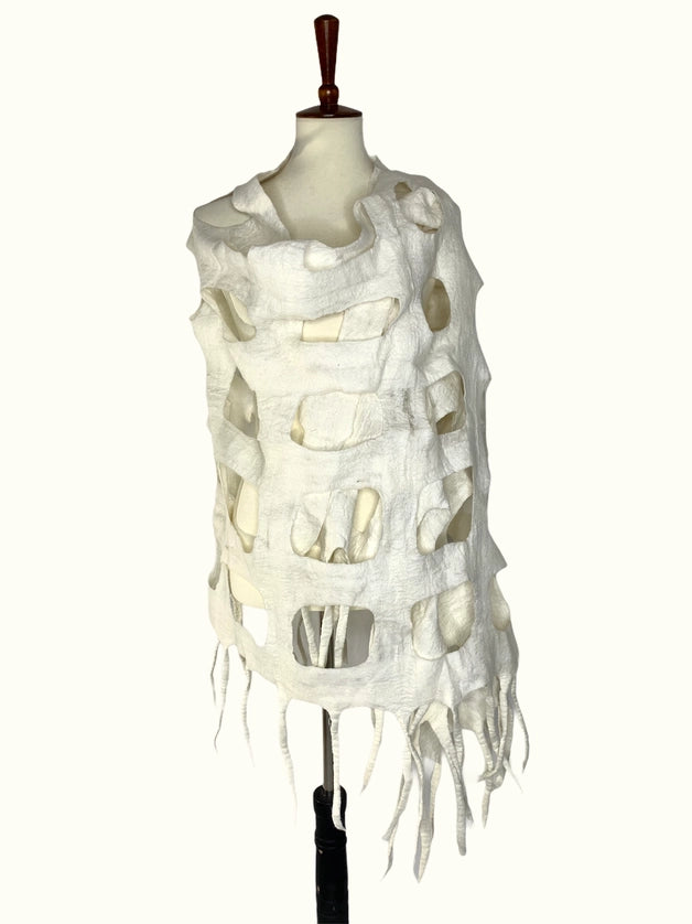 Wearable Art Felted Wool Windowpane Scarf Shawl Wrap-Katze Boutique