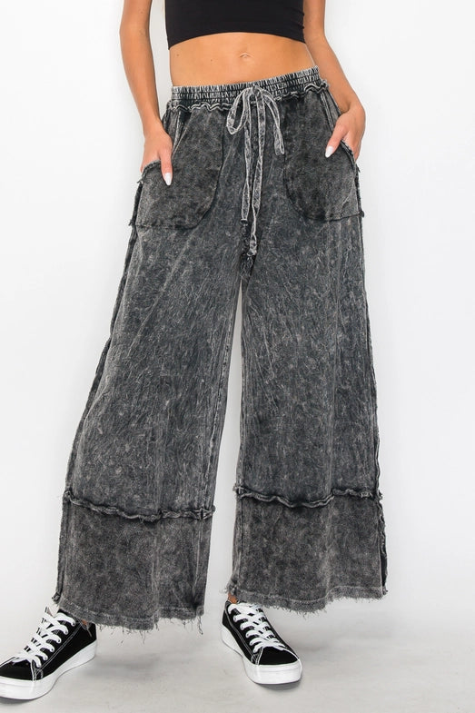 Wide Pants With Raw Hem-Katze Boutique