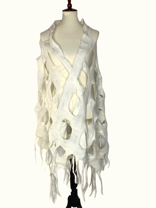 Wearable Art Felted Wool Windowpane Scarf Shawl Wrap-Katze Boutique