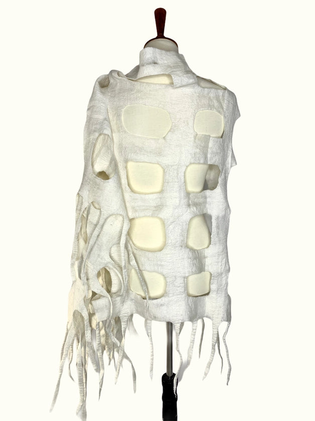 Wearable Art Felted Wool Windowpane Scarf Shawl Wrap-Katze Boutique