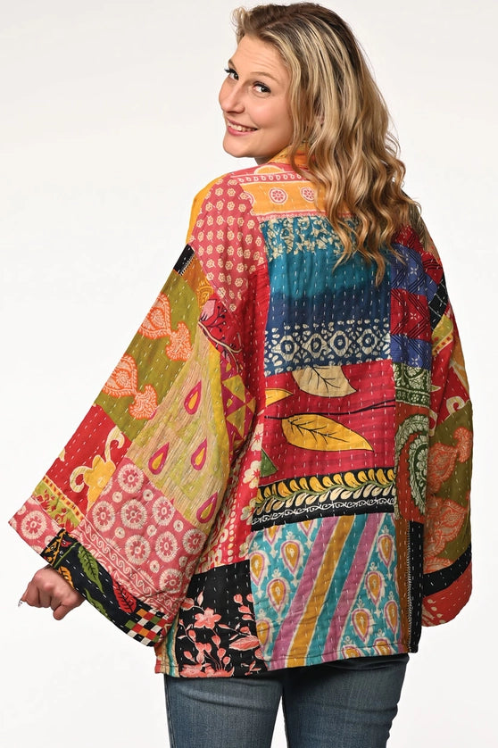 Reversible Cotton Kantha Kimono Jacket-Katze Boutique