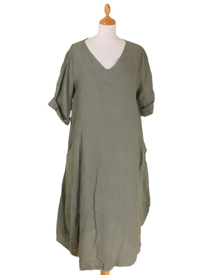 Made In Italy Linen Balloon Dress-Katze Boutique