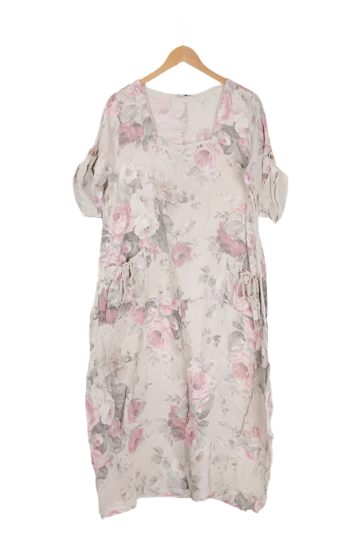 Made In Italy Linen Floral Dress