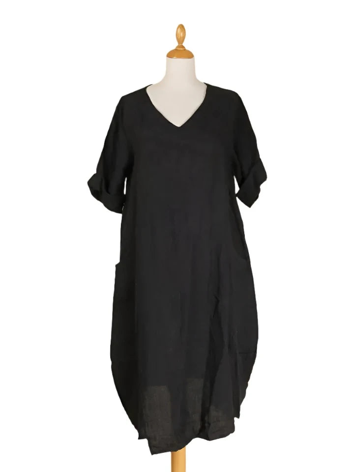 Made In Italy Linen Balloon Dress-Katze Boutique