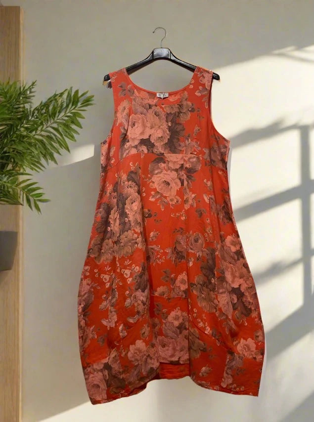 Made In Italy Linen Floral Sleeveless Dress